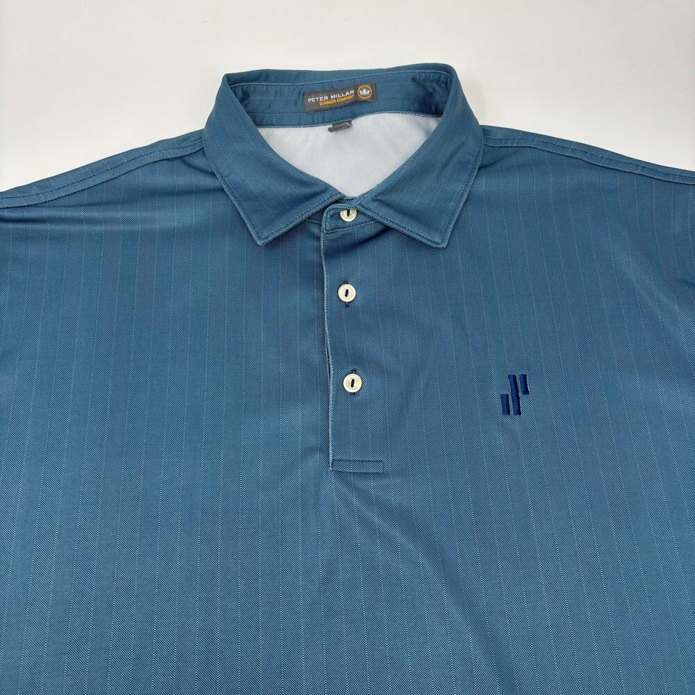 Peter Millar Summer Comfort Large Greenish Blue Striped Golf Polo Shirt